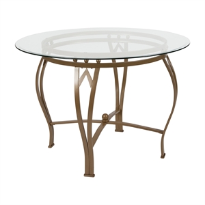 Pemberly Row 42&quot Round Glass Top Dining Table in Clear Matte Gold