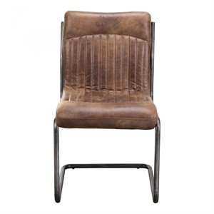 Pemberly Row 20.5&quot Leather & Iron Armless Dining Chair in Brown (Set of 2)