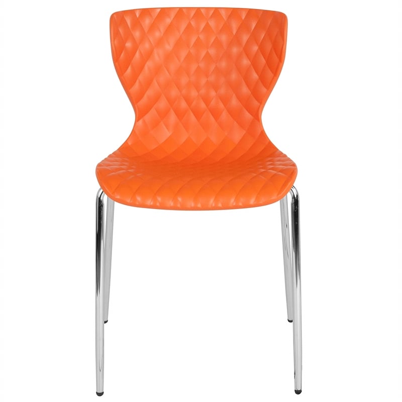 Pemberly Row Modern Plastic Dining Side Chair in Orange and Chrome