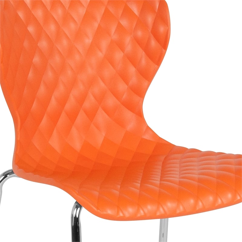 Pemberly Row Modern Plastic Dining Side Chair in Orange and Chrome