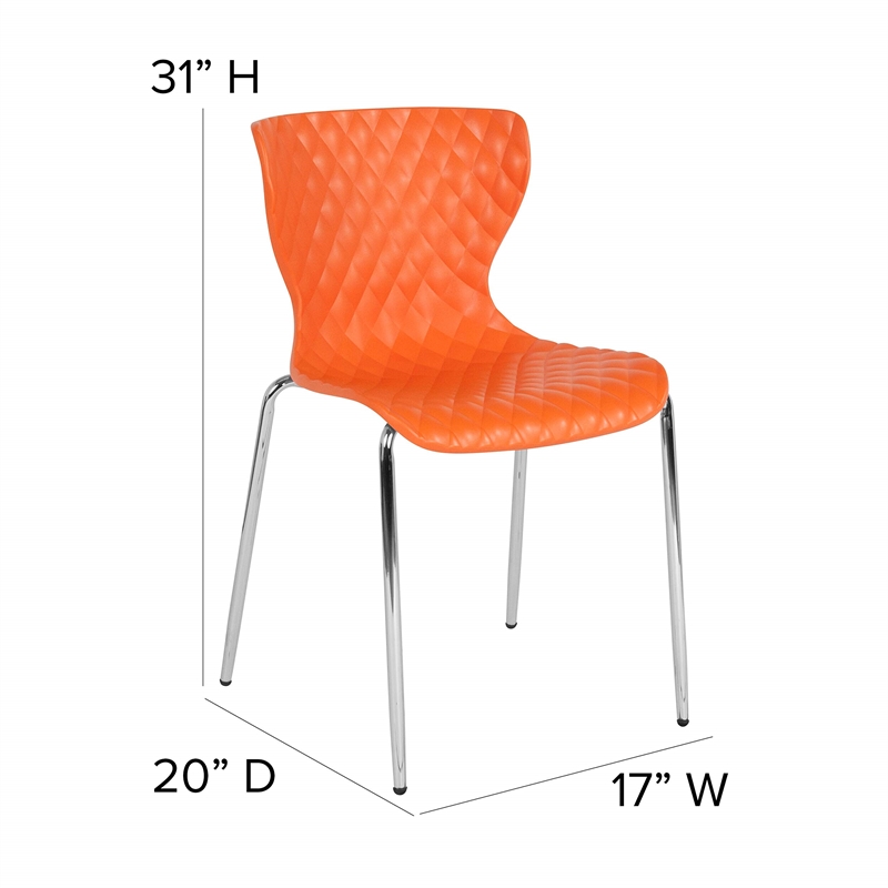 Pemberly Row Modern Plastic Dining Side Chair in Orange and Chrome