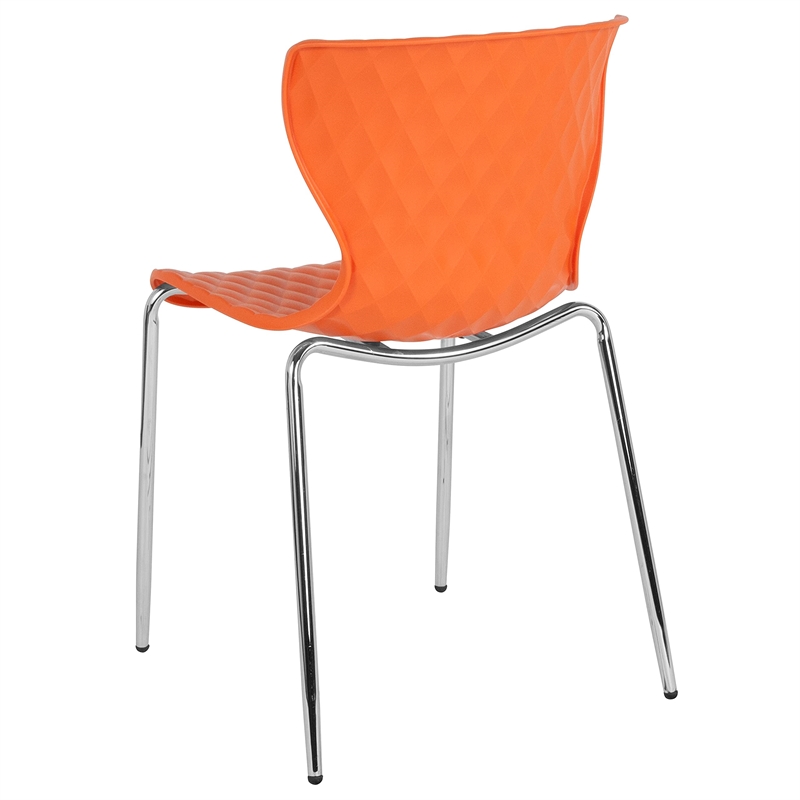 Pemberly Row Modern Plastic Dining Side Chair in Orange and Chrome