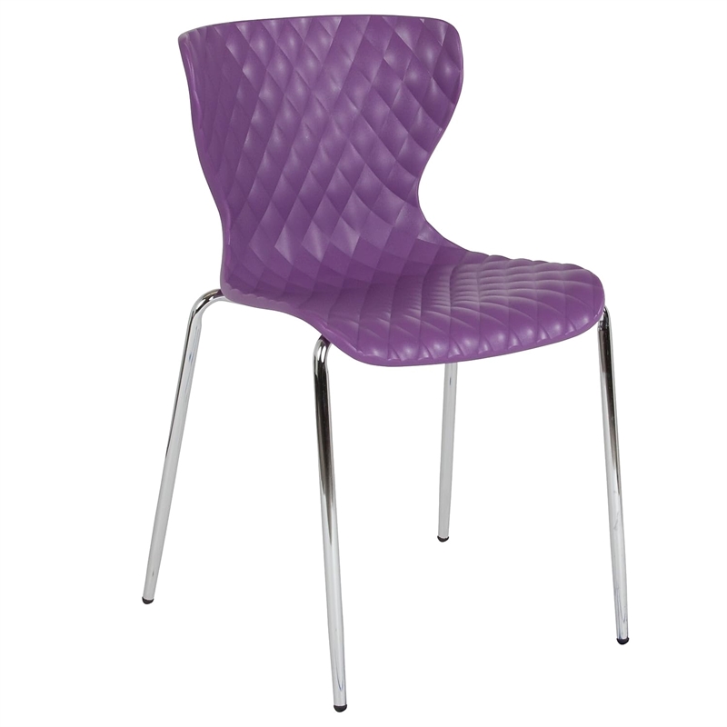 Pemberly Row Modern Plastic Dining Side Chair in Purple and Chrome
