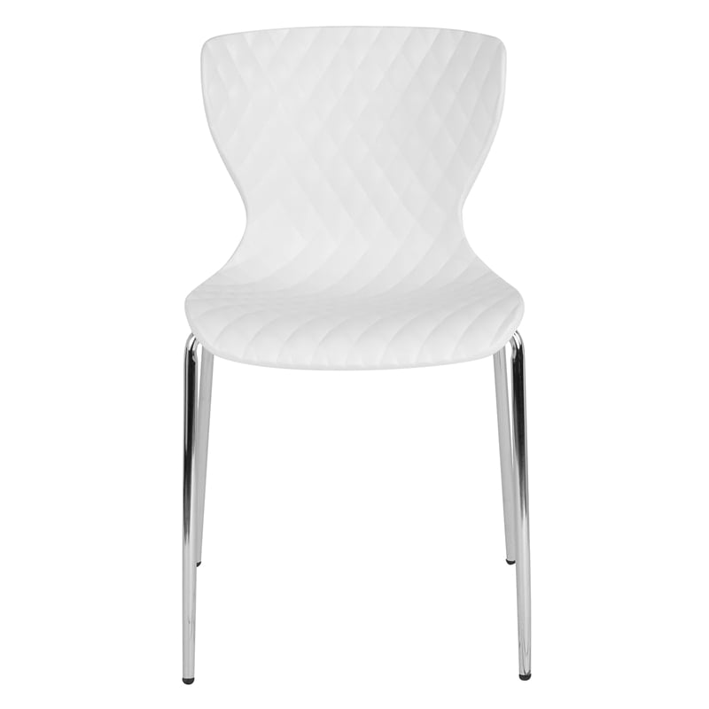 Pemberly Row Modern Plastic Dining Side Chair in White and Chrome