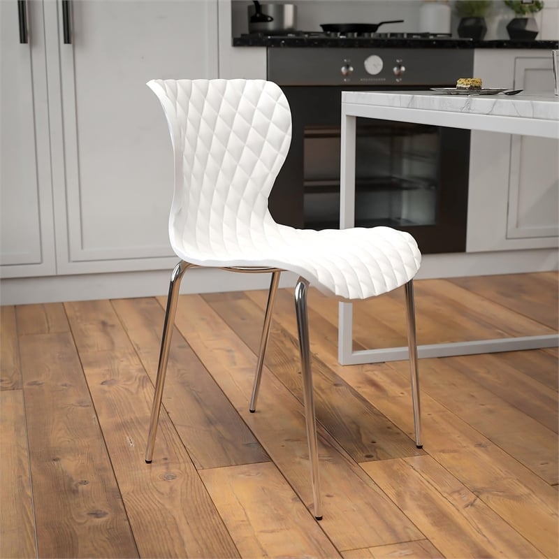 Pemberly Row Modern Plastic Dining Side Chair in White and Chrome