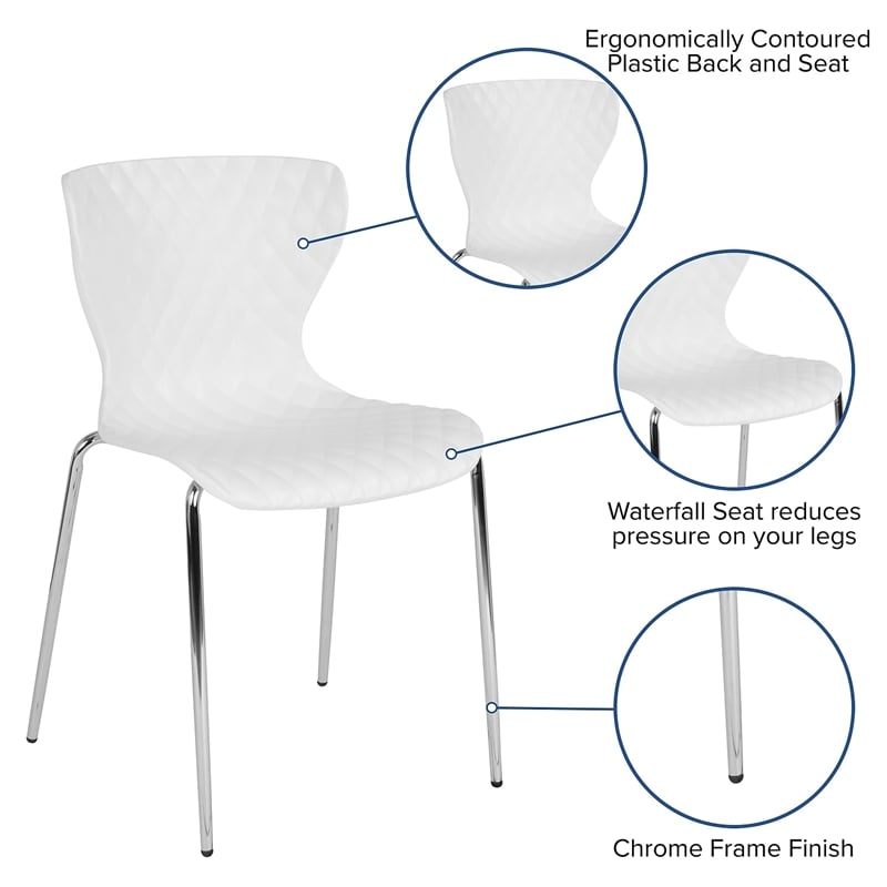 Pemberly Row Modern Plastic Dining Side Chair in White and Chrome