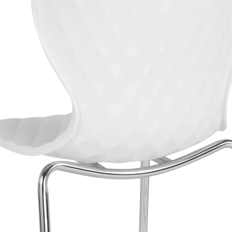 Pemberly Row Modern Plastic Dining Side Chair in White and Chrome