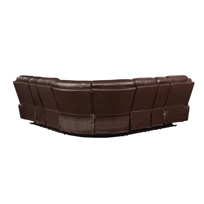 Pemberly Row Cocoa Brown Faux Leather 3-Piece Power Reclining Sectional