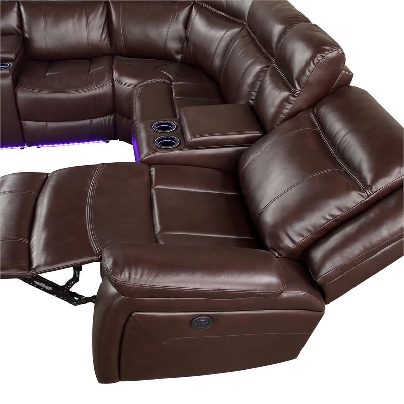 Pemberly Row Cocoa Brown Faux Leather 3-Piece Power Reclining Sectional