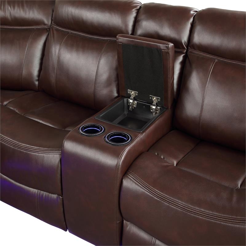 Pemberly Row Cocoa Brown Faux Leather 3-Piece Power Reclining Sectional