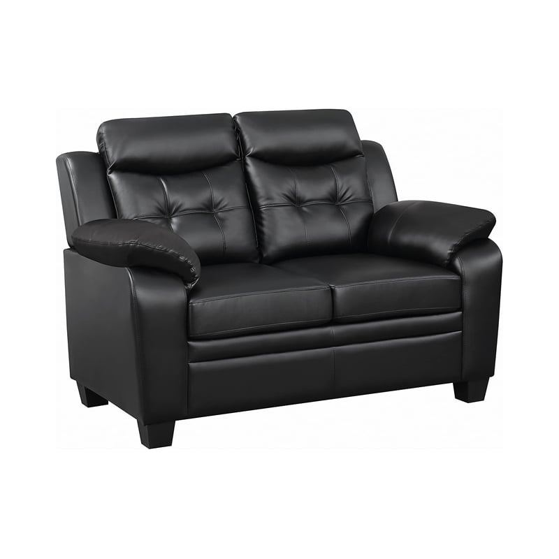 Pemberly Row Faux Leather Tufted Upholstered Loveseat in Black