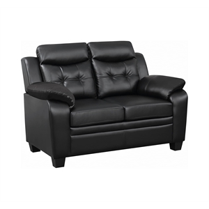 Pemberly Row Faux Leather Tufted Upholstered Loveseat in Black
