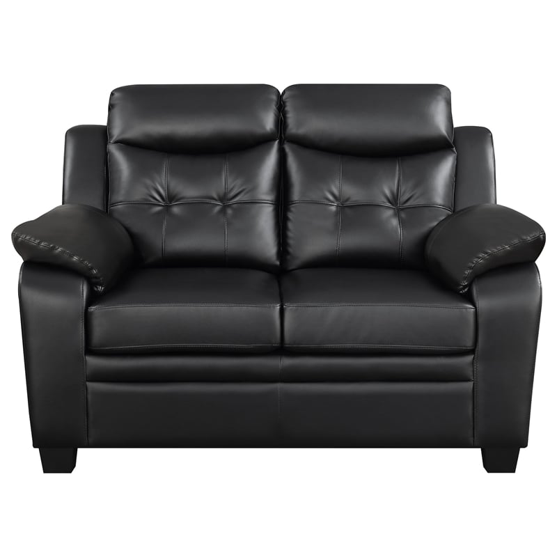 Pemberly Row Faux Leather Tufted Upholstered Loveseat in Black