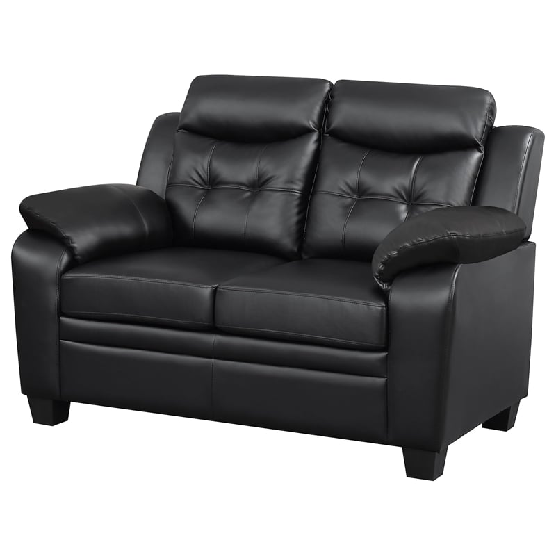 Pemberly Row Faux Leather Tufted Upholstered Loveseat in Black