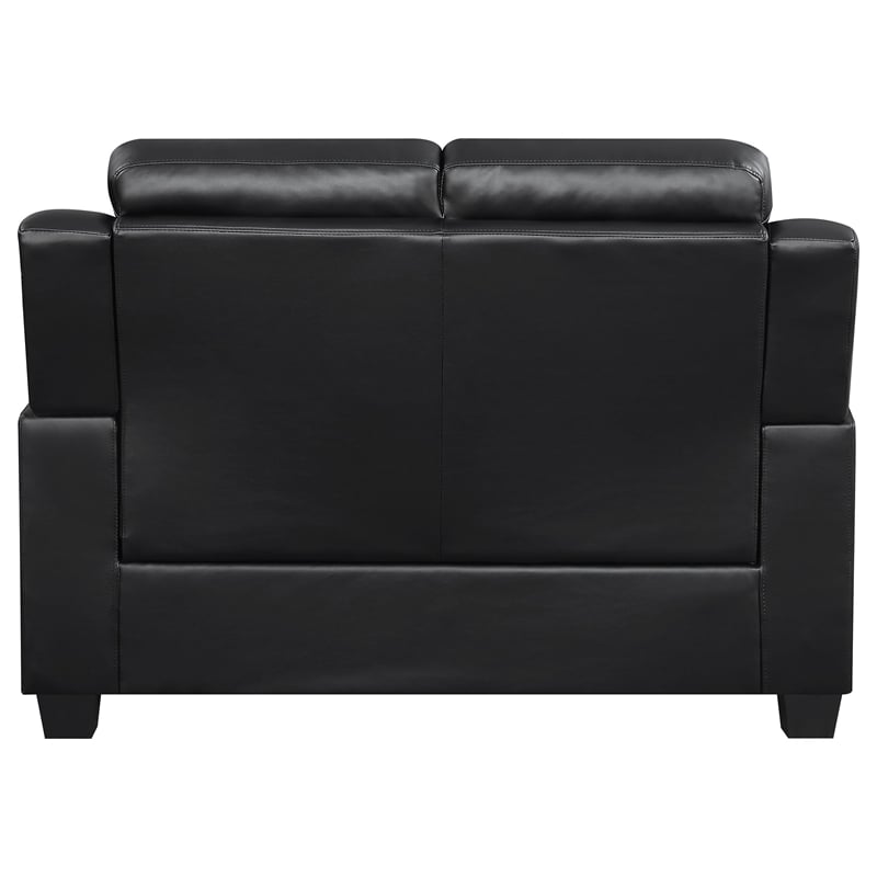 Pemberly Row Faux Leather Tufted Upholstered Loveseat in Black
