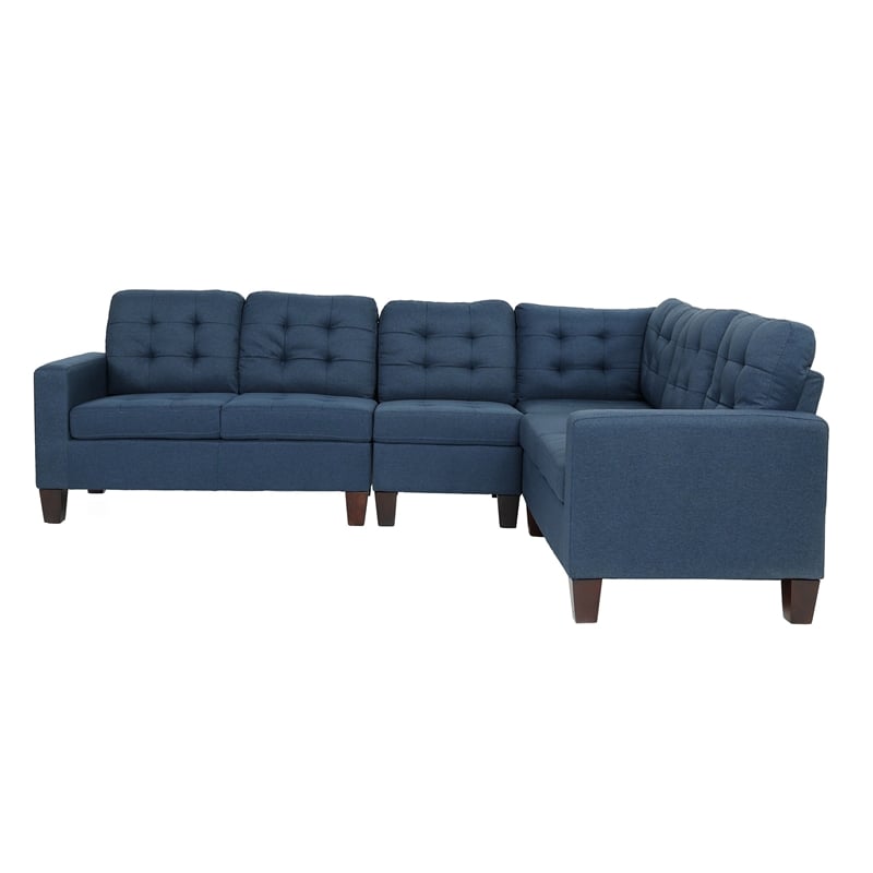 Pemberly Row 4 Piece Fabric Sectional Sofa Set in Navy Color