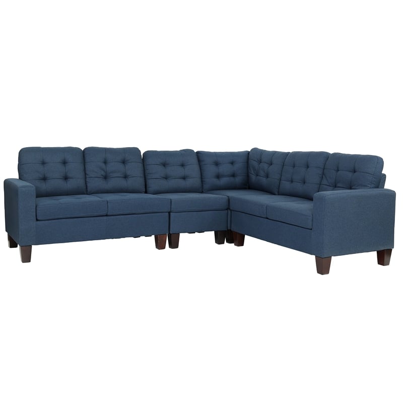 Pemberly Row 4 Piece Fabric Sectional Sofa Set in Navy Color