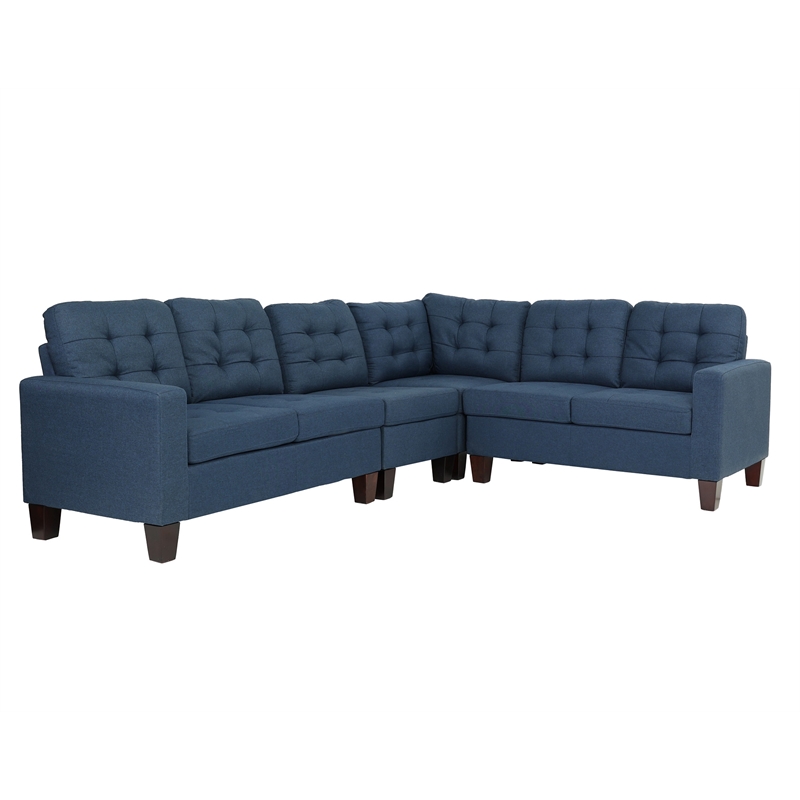 Pemberly Row 4 Piece Fabric Sectional Sofa Set in Navy Color