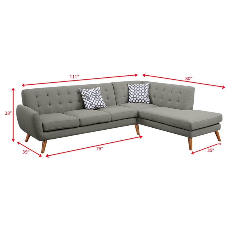 Pemberly Row 2 Piece Fabric Sectional Sofa Set in Gray Color