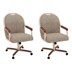 Pemberly Row Swivel Dining Arm Chair in Walnut and Light Sand (Set of 2)