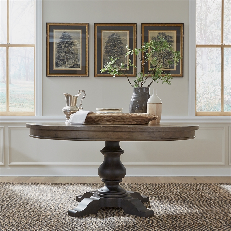 Pemberly Row Modern Americana Farmhouse Opt Pedestal Table - Black