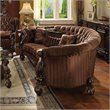 Pemberly Row Versailles Sofa with 5 Pillows in Brown Velvet and Cherry Oak