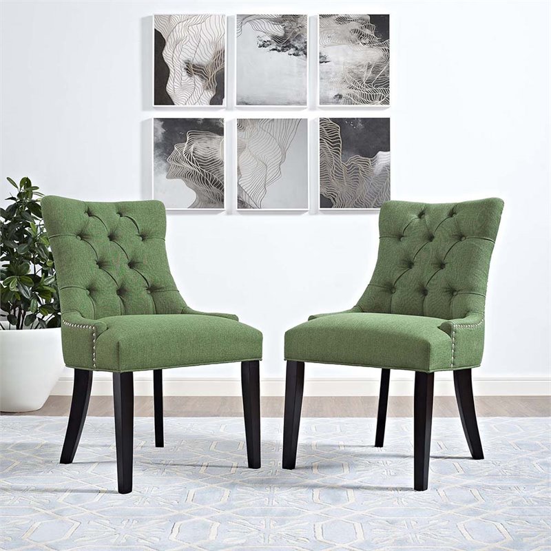 Pemberly Row Tufted Dining Side Chair in Green and Black (Set of 2)