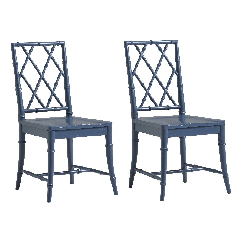 Pemberly Row Modern Wood X-Back Dining Chair in Blue (Set of 2)