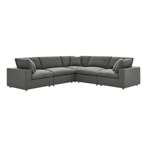 Pemberly Row 5 Piece Down Filled Overstuffed Sectional Sofa Set in Gray