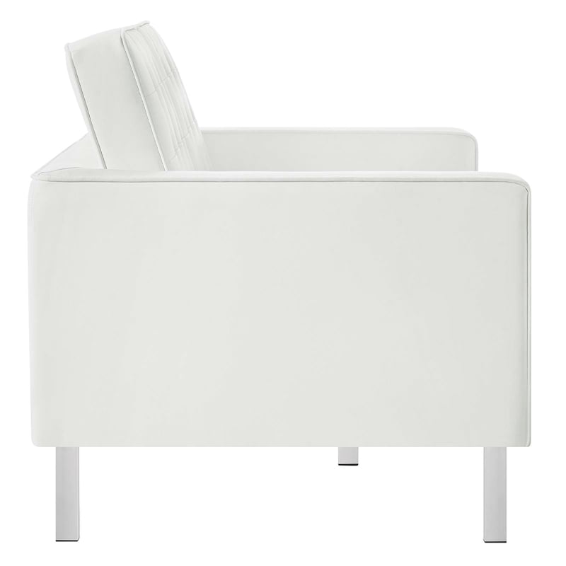 Pemberly Row Modern Faux Leather Tufted Upholstered Loveseat in White/Silver