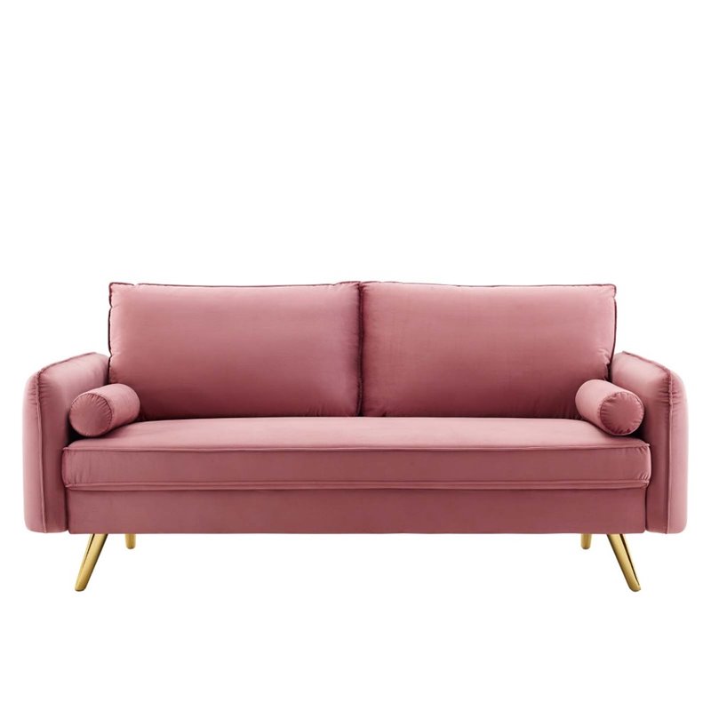 Pemberly Row Contemporary Performance Velvet Upholstered Sofa in Dusty Rose
