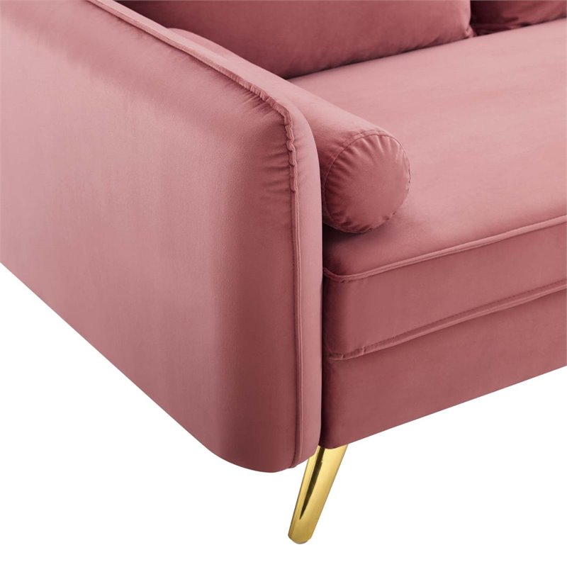 Pemberly Row Contemporary Performance Velvet Upholstered Sofa in Dusty Rose