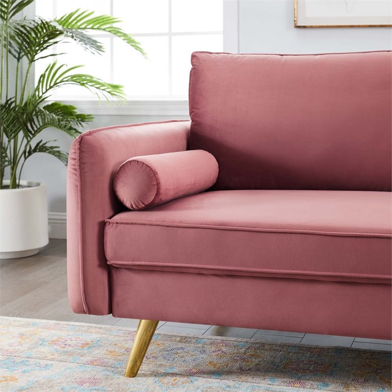 Pemberly Row Contemporary Performance Velvet Upholstered Sofa in Dusty Rose