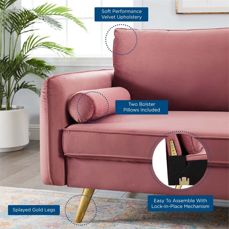 Pemberly Row Contemporary Performance Velvet Upholstered Sofa in Dusty Rose