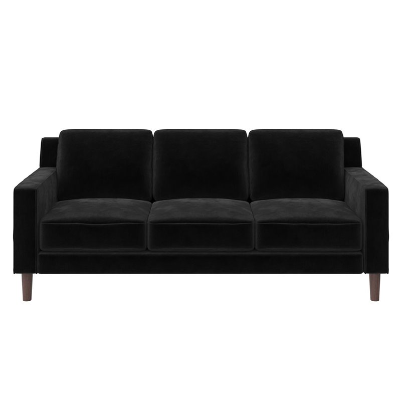 Pemberly Row 3 Seater Living Room Upholstered Sofa in Black Velvet