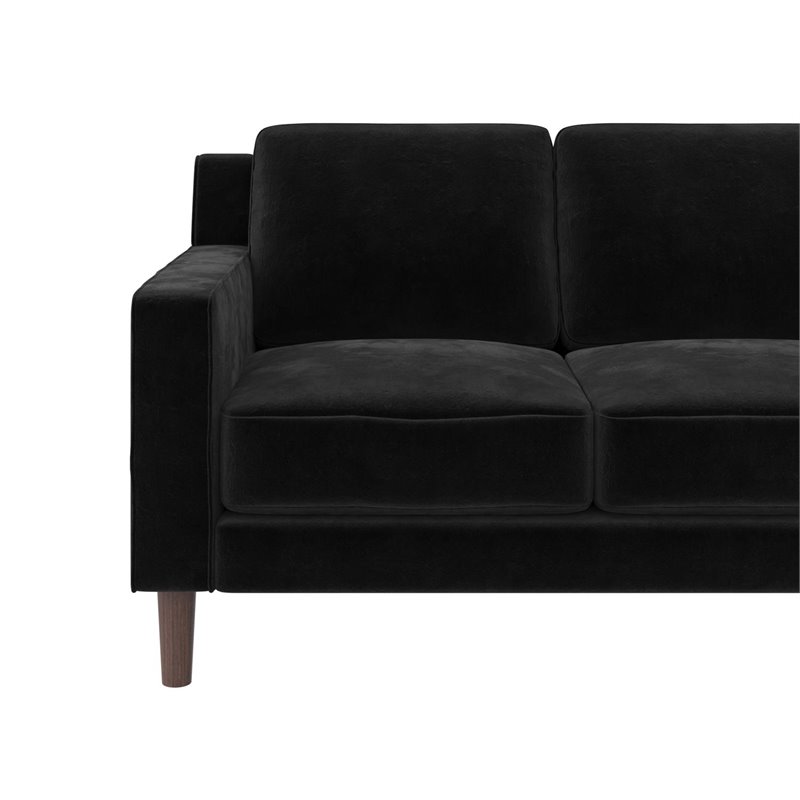 Pemberly Row 3 Seater Living Room Upholstered Sofa in Black Velvet