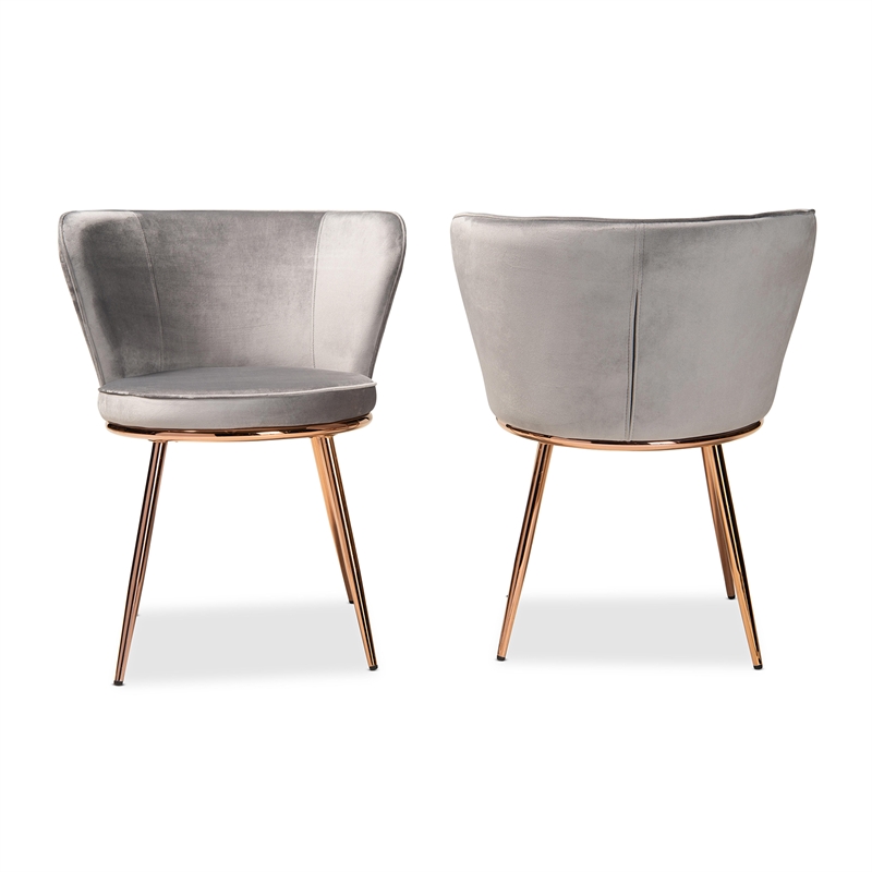 Pemberly Row Grey and Rose Gold Finished Dining Chair (Set of 2)