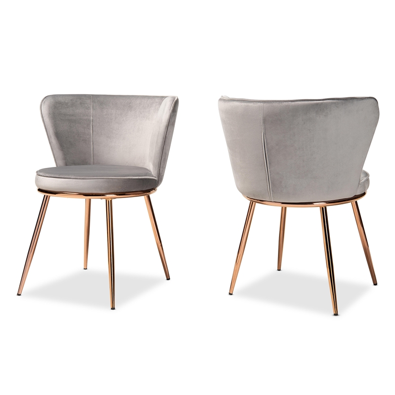 Pemberly Row Grey and Rose Gold Finished Dining Chair (Set of 2)