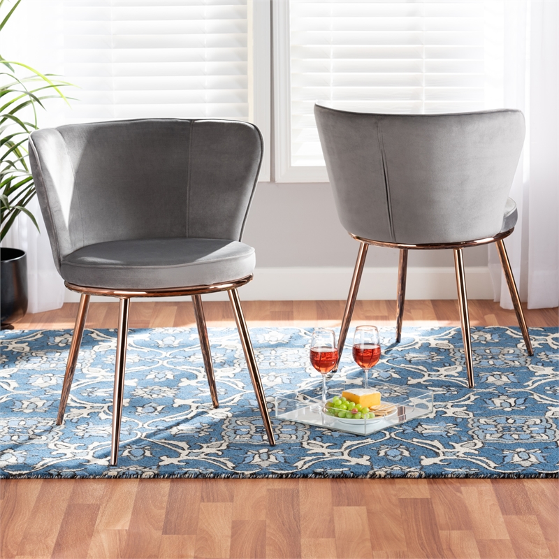 Pemberly Row Grey and Rose Gold Finished Dining Chair (Set of 2)