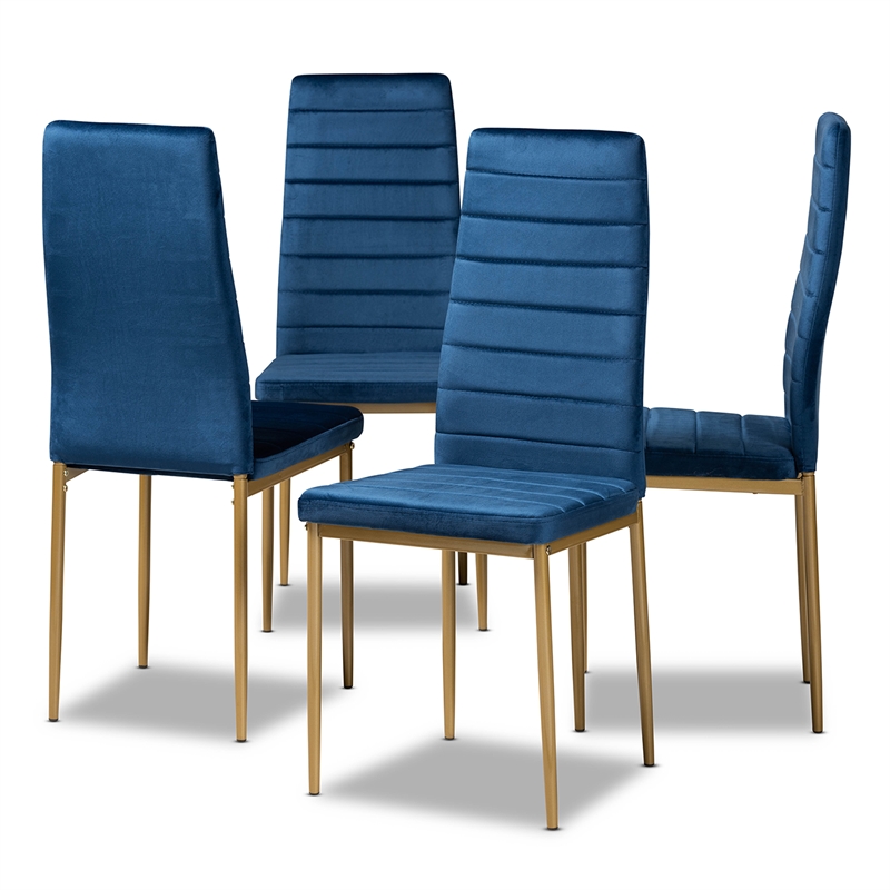 Pemberly Row Blue and Gold Finished Metal Dining Chair (Set of 4)
