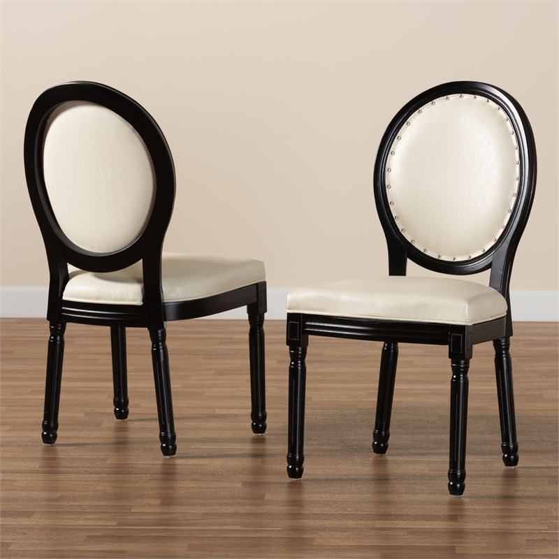 Pemberly Row Beige and Black Finished Wood 2-Piece Dining Chair Set