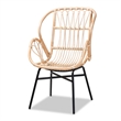 Pemberly Row Modern Bohemian Natural Brown Rattan and Black Metal Chair
