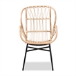 Pemberly Row Modern Bohemian Natural Brown Rattan and Black Metal Chair