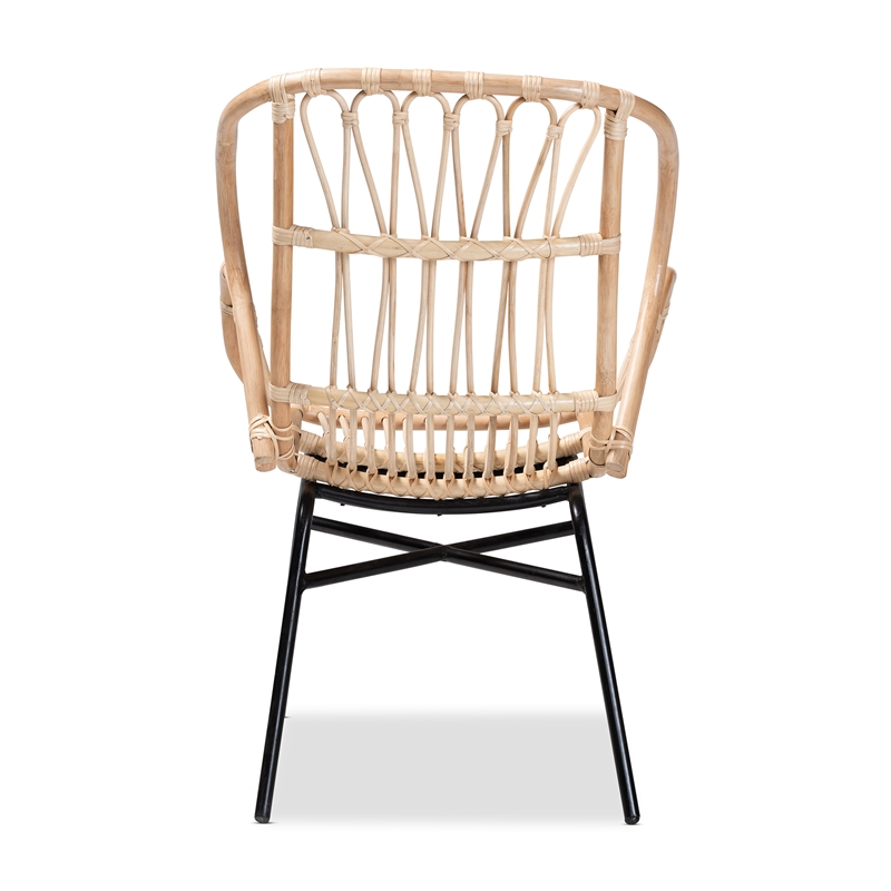 Pemberly Row Modern Bohemian Natural Brown Rattan and Black Metal Chair