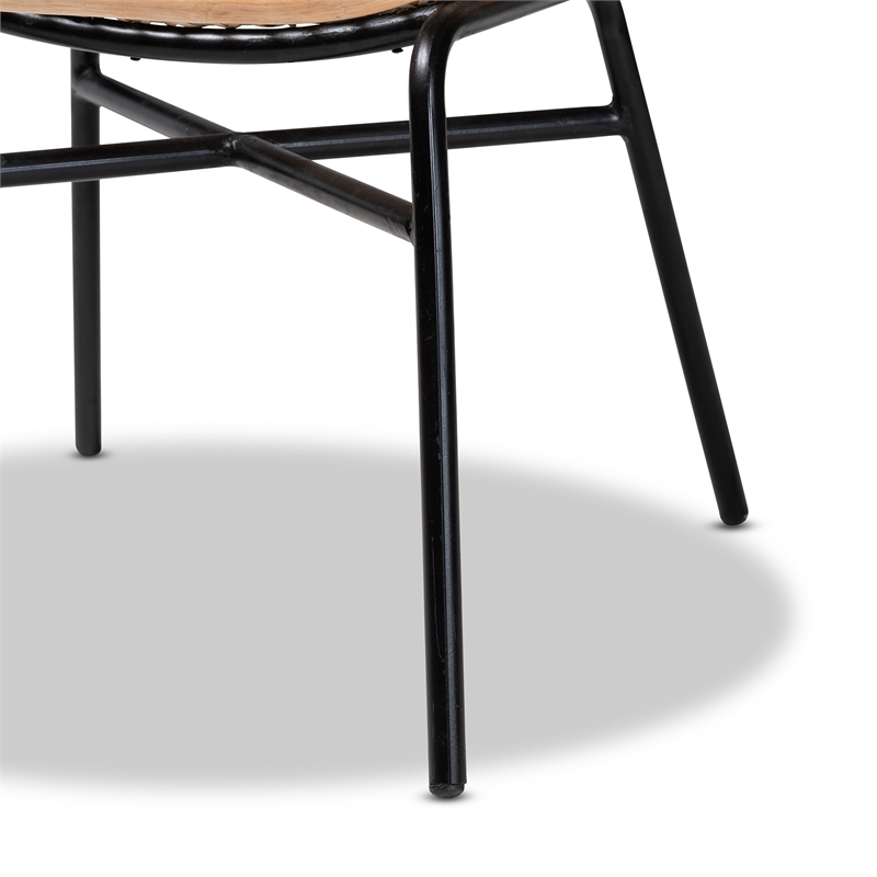 Pemberly Row Modern Bohemian Natural Brown Rattan and Black Metal Chair