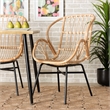 Pemberly Row Modern Bohemian Natural Brown Rattan and Black Metal Chair