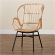 Pemberly Row Modern Bohemian Natural Brown Rattan and Black Metal Chair