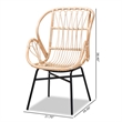Pemberly Row Modern Bohemian Natural Brown Rattan and Black Metal Chair