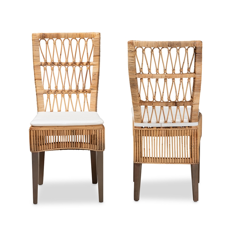 Pemberly Row Modern Natural Brown Rattan 2-Piece Dining Chair Set