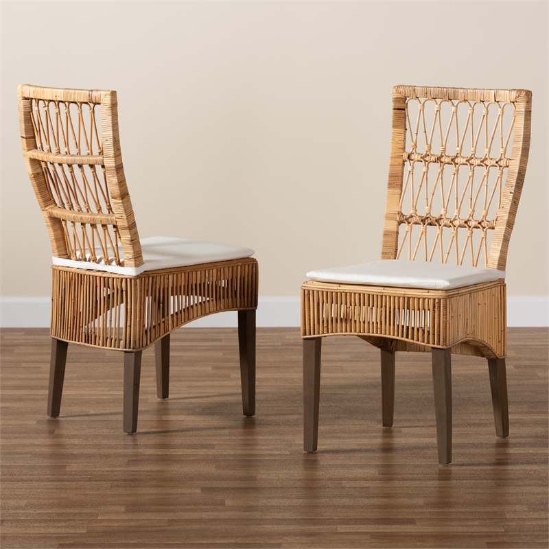 Pemberly Row Modern Natural Brown Rattan 2-Piece Dining Chair Set